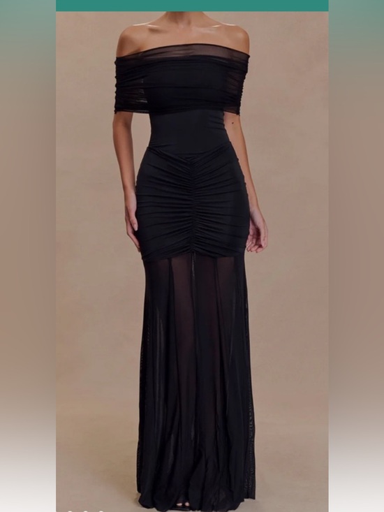Meshki Dresses & Skirts - Meshki Caspian Black Off-Shoulder Ruched Maxi Dress